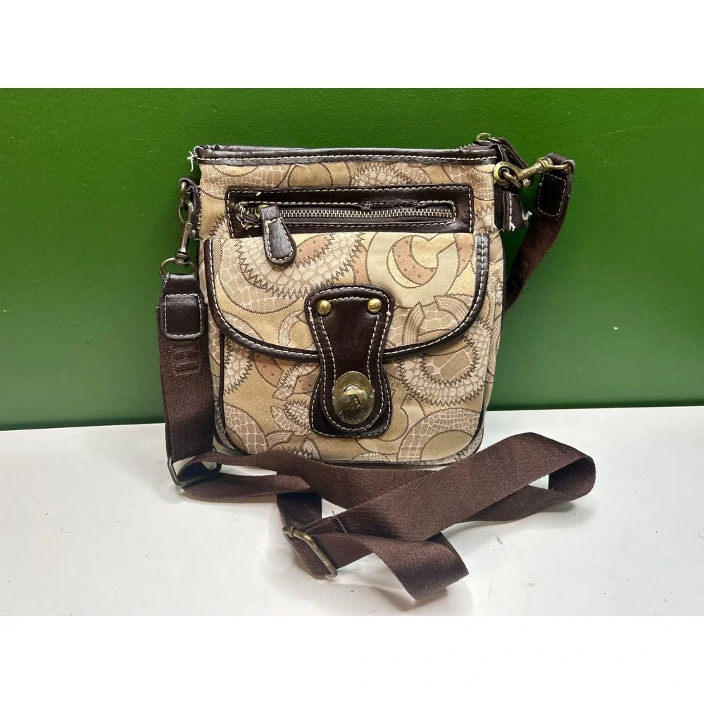 Coach Optical Signature Crossbody Bag Brown Tan Canvas Leather Turnlock 10403